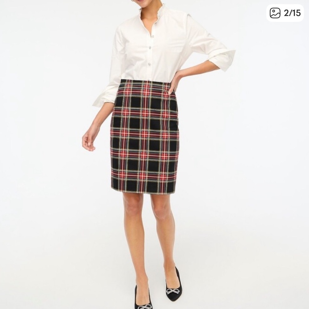 J. Crew Red and Black Tartan Plaid Pencil Skirt - Picture 2 of 8